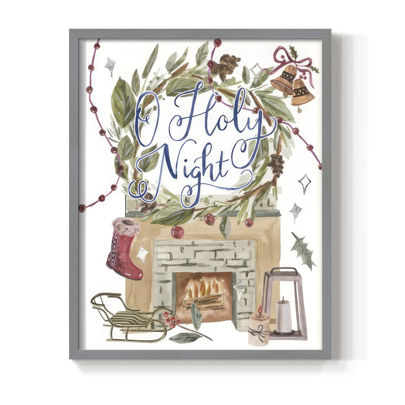 O O Night Night II, reproduction encadrée - bois massif, Gris, H 11 po x l 9 po