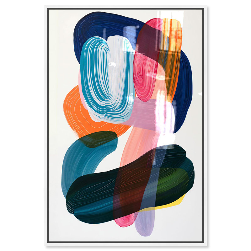 Oliver Gal Radiant Interplay Abstract - Hand-Applied Glass Coat Framed Canvas Art, 36" H x 24" W, White