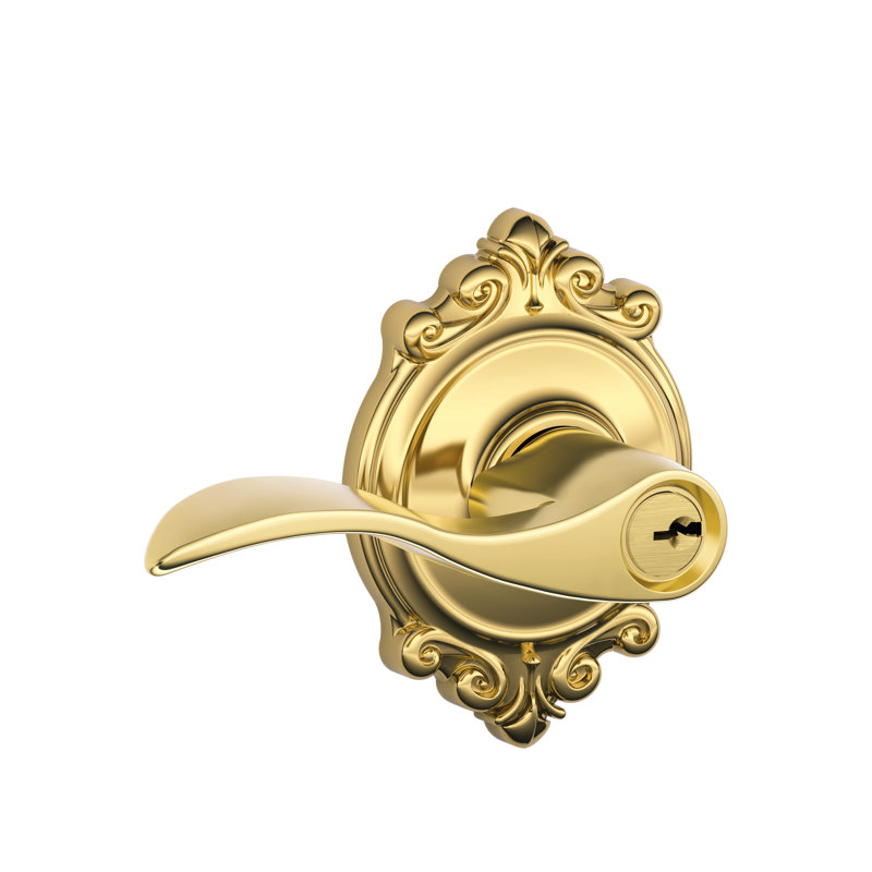 Accent Lever with Brookshire Trim Keyed Entry Lock, Bright Brass, Keyed Alike, Yes