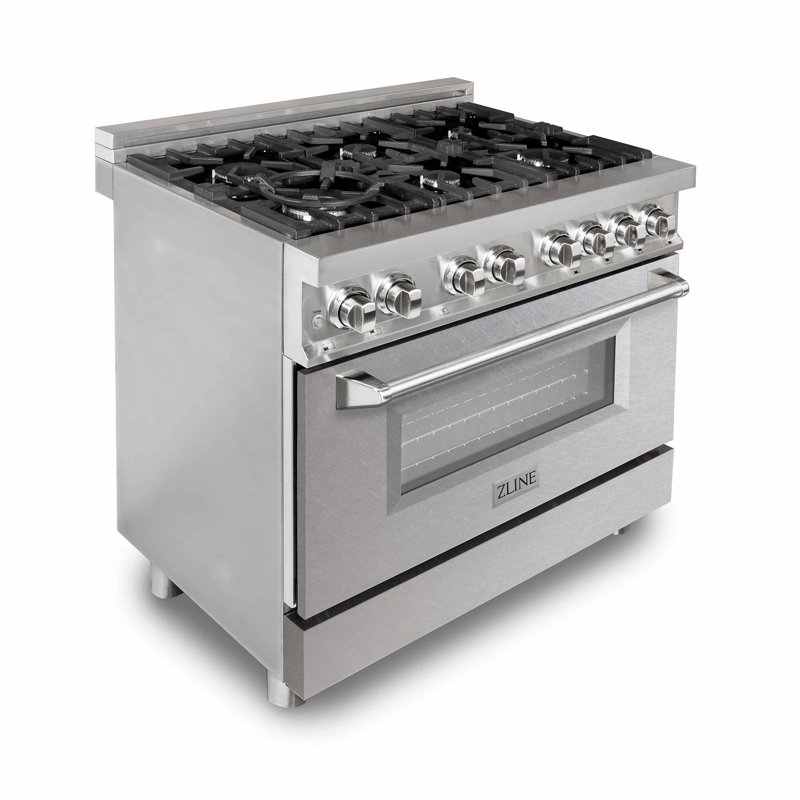 Zline 36" Durasnow® Dual Fuel Range, Range Hood And Dishwasher