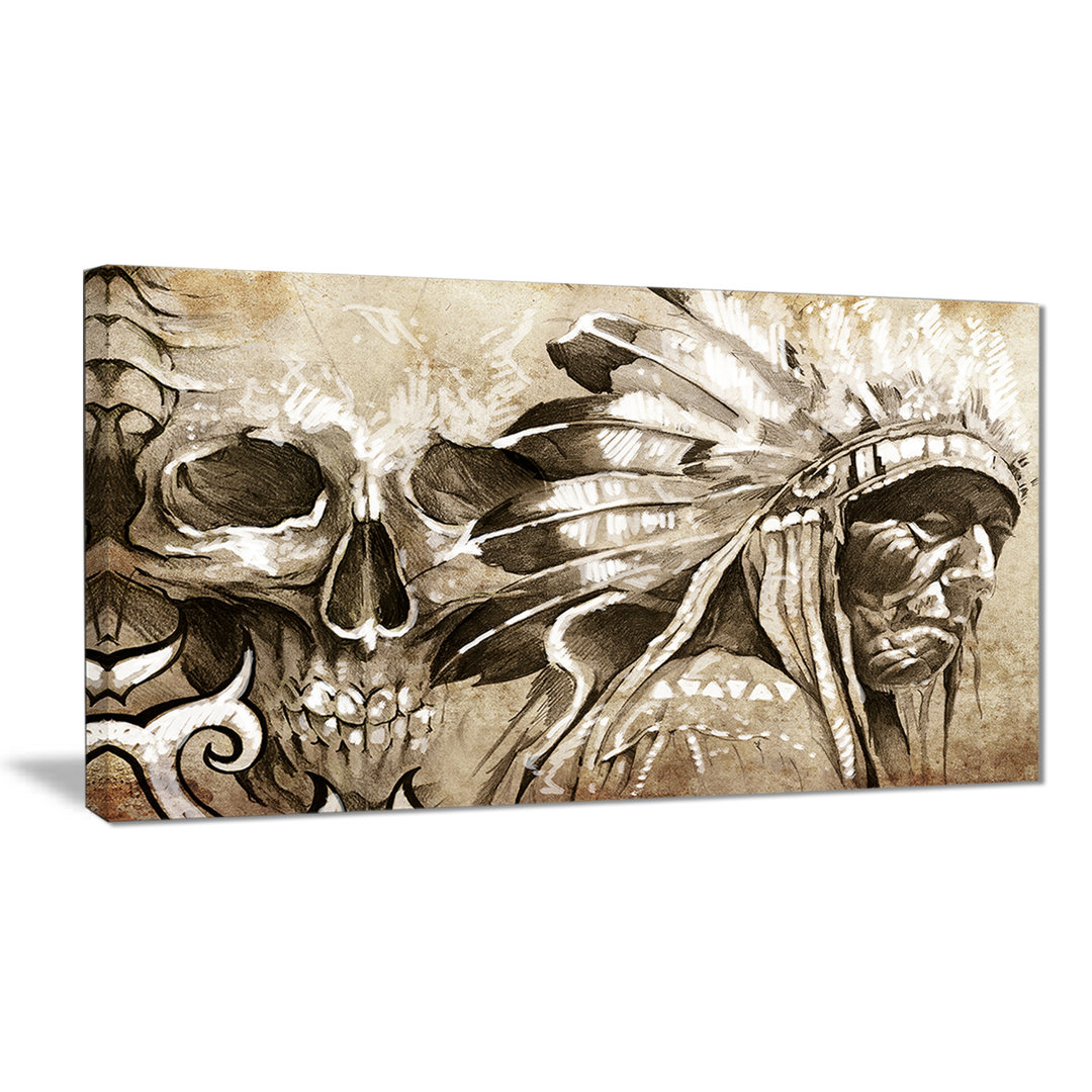 " American Indian Warrior Tattoo Sketch " East Urban Home