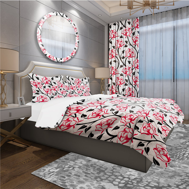 Ensemble de housse de couette en microfibre rouge / noir, Housse de couette double / grand + 2 taies