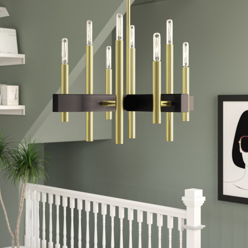 Oiti 8 - Light Steel Dimmable Chandelier, Satin Brass