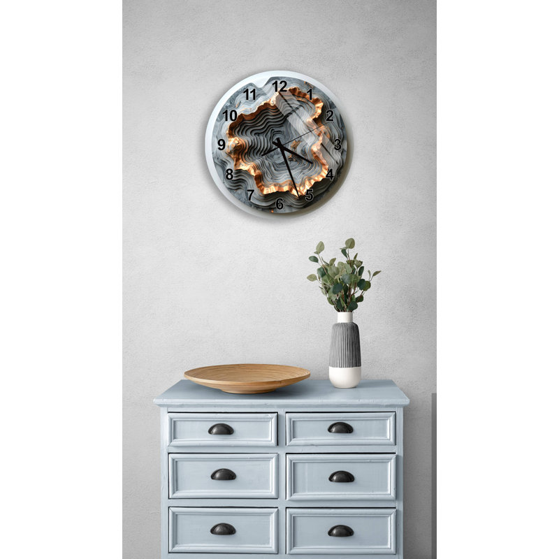 Horloge murale en verre trempé topographique moderne, 10 pouces, Blanc anglais