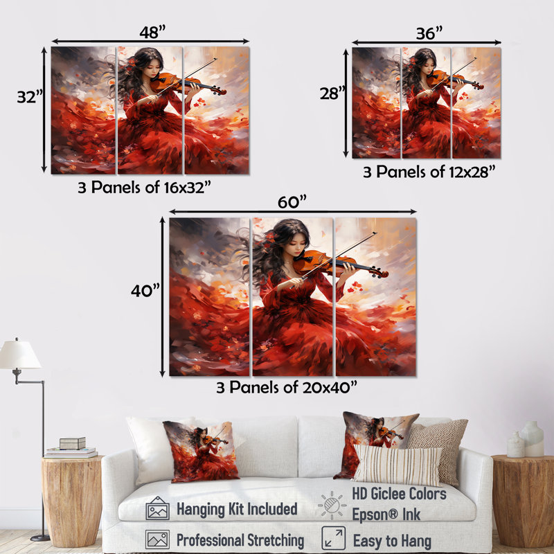 Violon Japanese Elegance I - Ensemble de décoration murale musique, Toile tendue, H 32 po x l 48 po x P 1 po