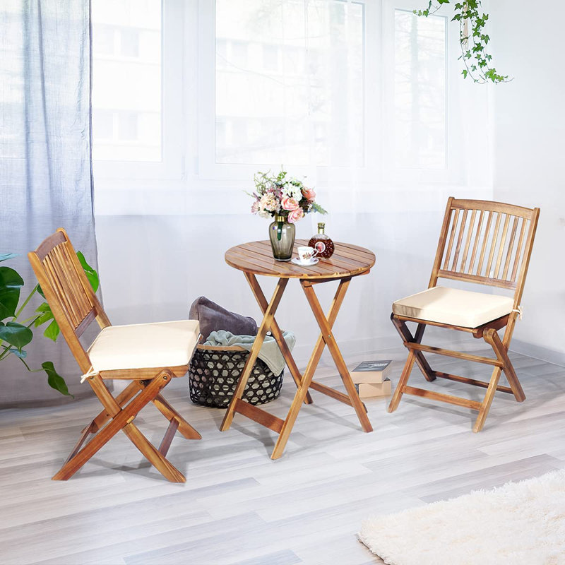 Leal 2 - Person Acacia Wood Patio Dining Set with Round Table , Cushions Included