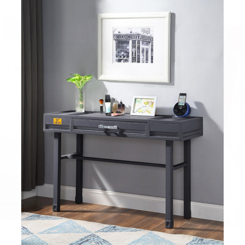 Metal Vanity Desk With One Drawer, Gunmetal, Gunmetal