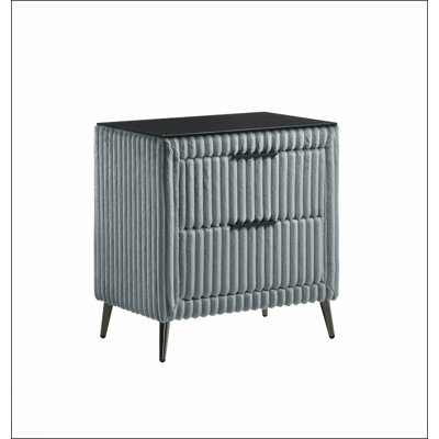 Mavela Wide Wale Corduroy Upholstery Nightstand, Blue, With Spacious Drawers And Sturdy Construction For Modern Bedrooms