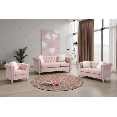 Leileen Velvet 3 Piece Living Room Set