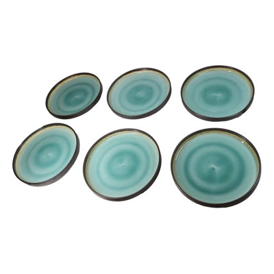 Pack Of 6 Green Midori Kannyu Large Round Dinner Plates With Lip Edge 10" D
