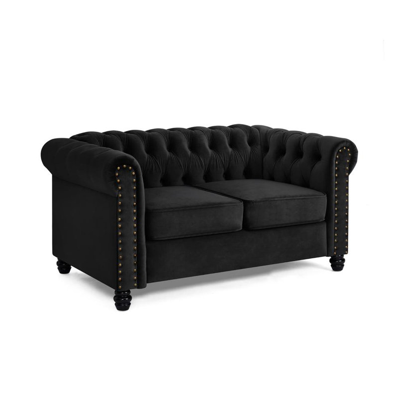 Chesterfield Sofa Velvet, 2, Black