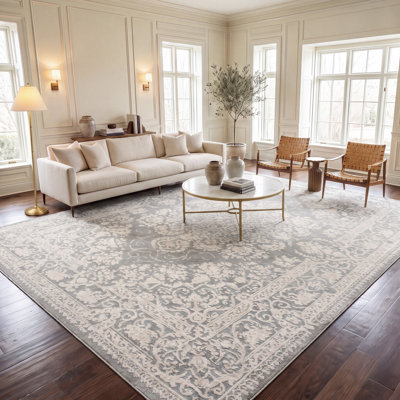 Calidia Oriental Light Gray/Cream Area Rug