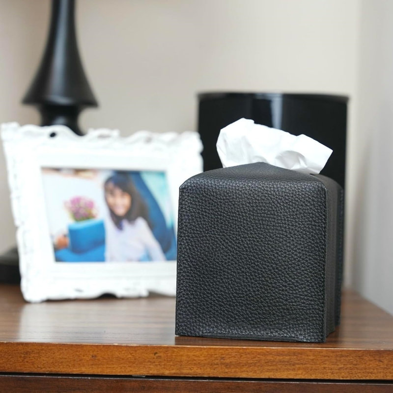 Couvercle de boîte à mouchoirs en cuir de polyuréthane pour une décoration intérieure élégante, Noir, noir, noir, noir