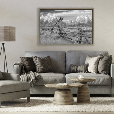 Cadre flottant Grand Tetons Mountains & Fence, design par MJ Photographie