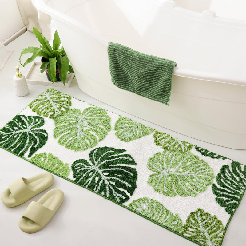  Tapis à feuilles Monstera, tapis de salle de bain long pour tapis de salle de bain vert, tapis de cuisine pour la chambre à coucher, tapis lavables et anti-dérapants, moelleux et esthétique (50 po x 20 po)