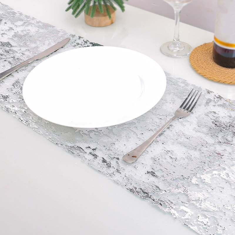 Chemin de table à paillettes en métal, Silver