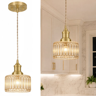 Luminaire suspendu vintage avec abat-jour en verre rayé ambré, luminaire suspendu pour îlot de cuisine doré brossé, plafonnier suspendu réglable pour la cuisine, la salle de bain, la salle à manger, le vestibule