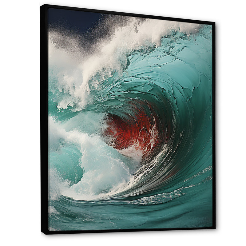 «Red Green Wave», impression sur toile, H 32 po x l 16 po x P 1 po, Cadre flottant noir