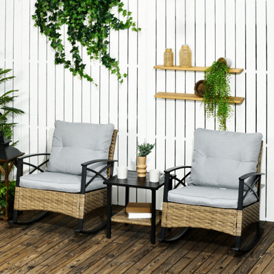 Outsunny 3 Piece Patio Rocking Chair Set