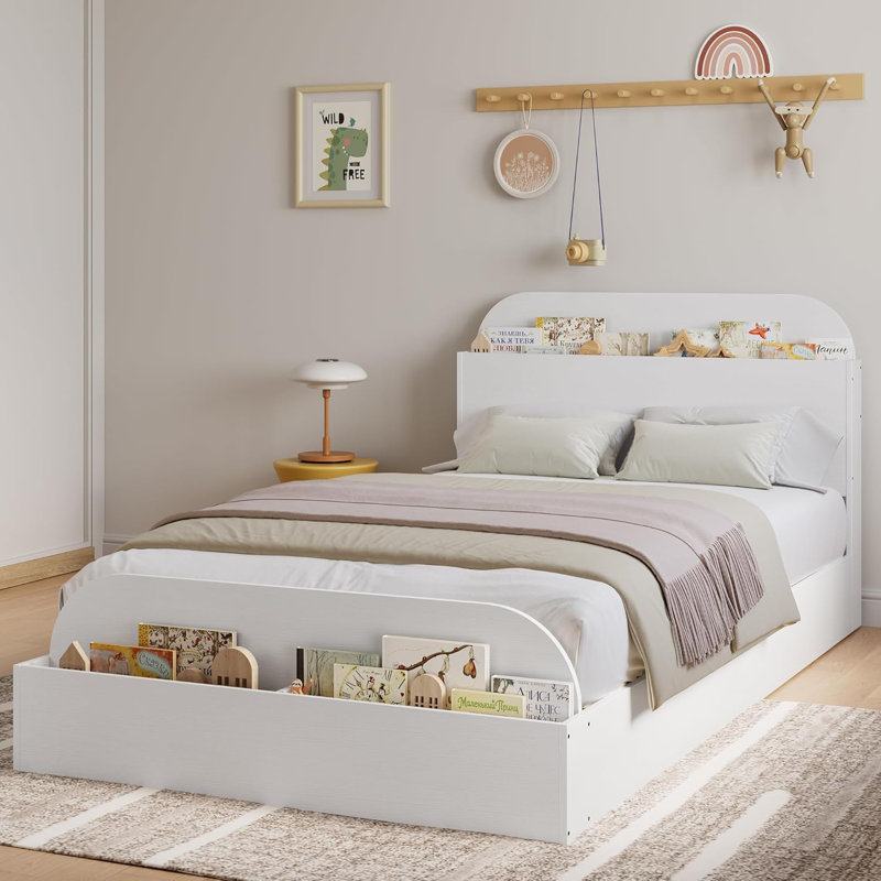 Twin Size Low Platform Bed Frame With Headboard And Footboard Floor Design Noise Free No Box Spring Needed Easy Assembly White Color Bed Frame Only