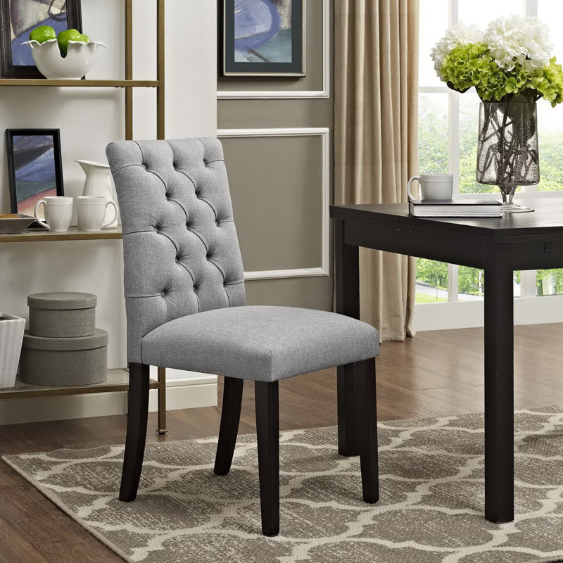 Modway Duchess Button Tufted Fabric Dining Chair, Light Gray, 1