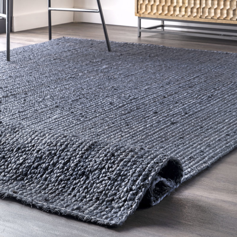 Berowalt Farmhouse Handmade Tufted Jute Navy Rug, Rectangle 9'6" x 13'6"
