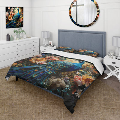 Teal Peacock Parade I - Peacock Duvet Cover Set - Microfiber Polyester