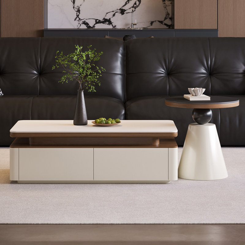 Table basse rectangulaire en bois manufacturé blanc, 15.24" H x 47.24" L x 23.62" W