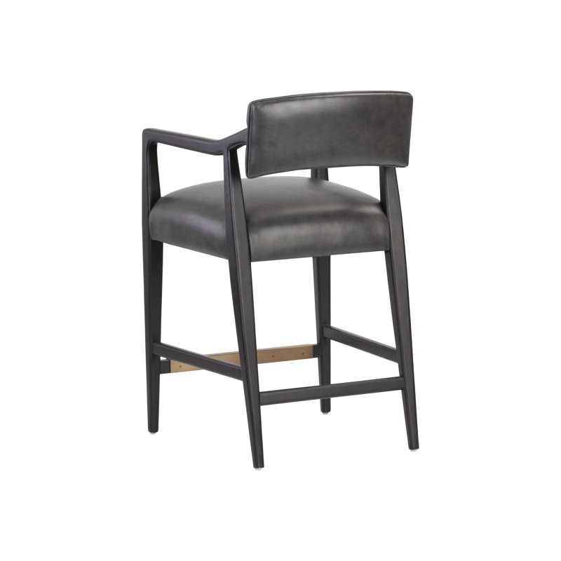 Upholstered Bar Stool, Charcoal Leather, Counter Stool (26.50" Seat Height)