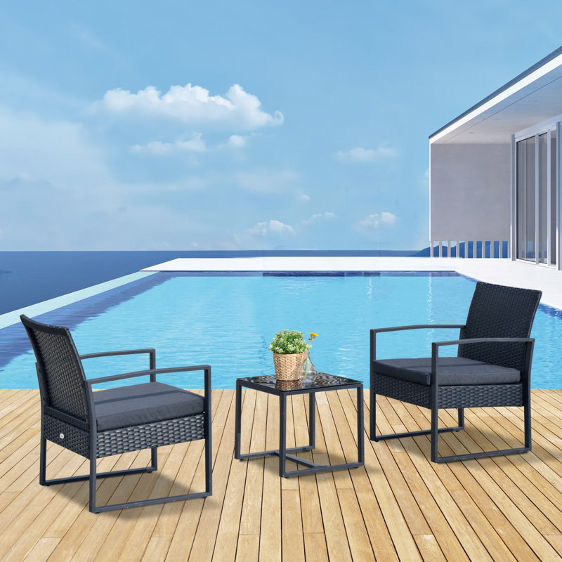 Lundholm 2 Seater Rattan Conversation Set, Black