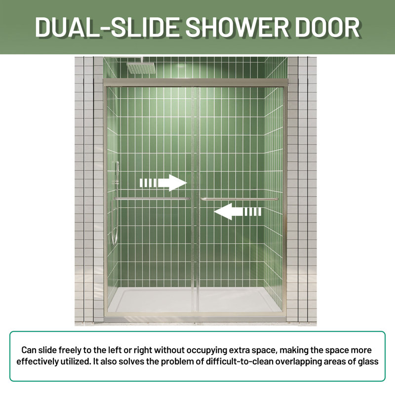 50 in. - 54 in. W x 72 in. H Double Sliding Semi-Frameless Shower Door  with Clear Glass, Brushed Nickel