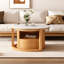 Table basse gigogne ronde avec plateau en marbre, rangement à 2 niveaux et 1 tiroir, 28,5 po