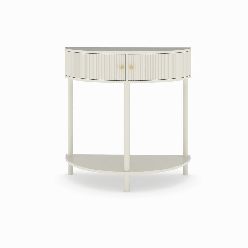 Console moderne en demi-cercle cannelé 31,5 po Modern, Blanc, crème
