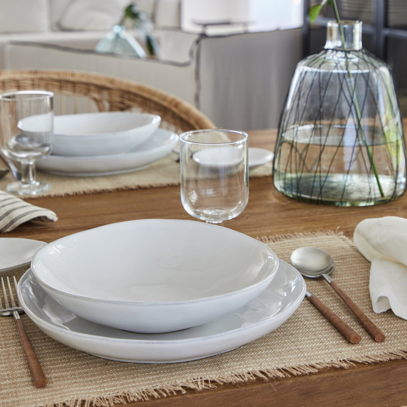 Livia Stoneware Dinner Plate, White