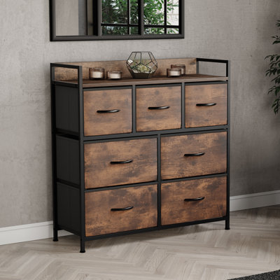 Chorley 7 Drawer Fabric Drawer Chest, Rustic Brown, UKFR Certified