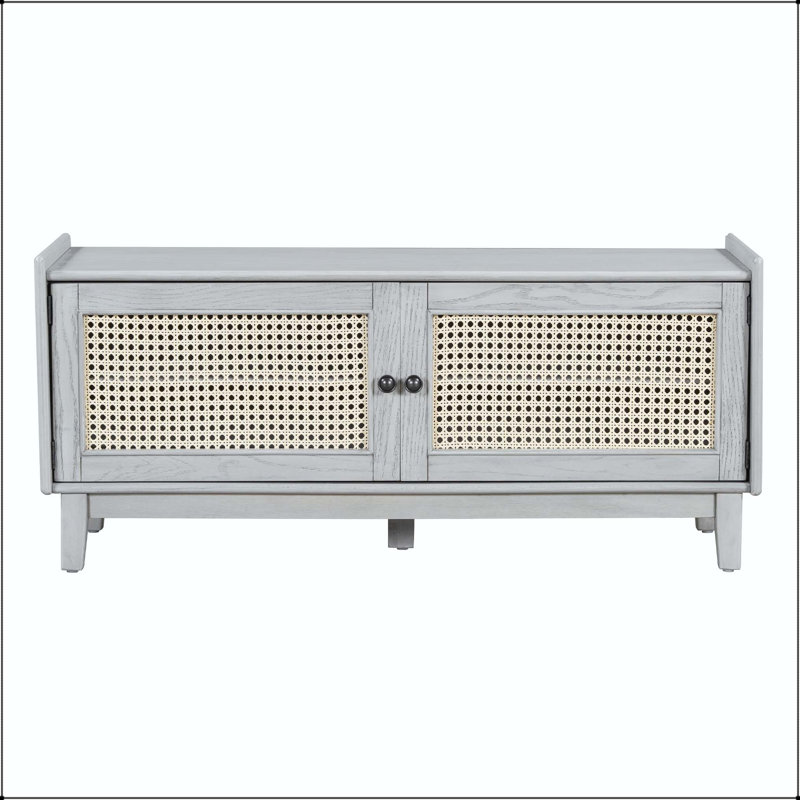 Banc de hall d'entrée en rotin avec coussin et rangement réglable Boho, Beige,Gray Wash, Gray