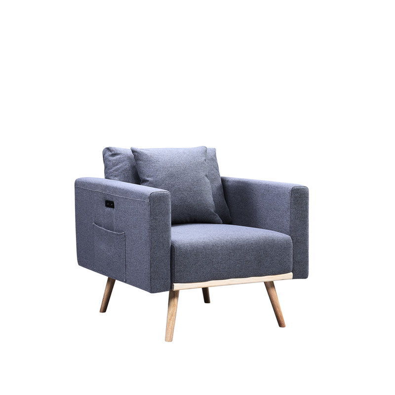 Chaise en lin gris foncé chargé avec coussins et poches latérales - siège d'une hauteur de 18,5 po et d'une largeur de 29,29 po
