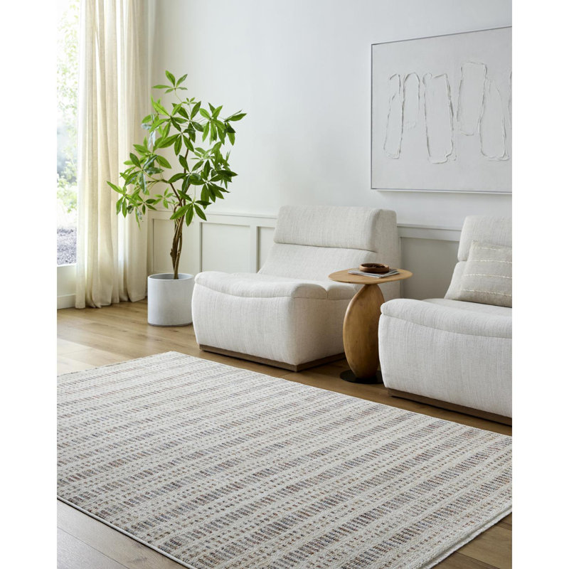 Usonia White and Tan Synthetic Rectangular Area Rug 5' x 7'