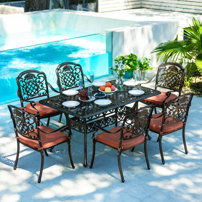 6-Person Outdoor Dining Set, Cast Aluminum Table & 6 Chairs, 60