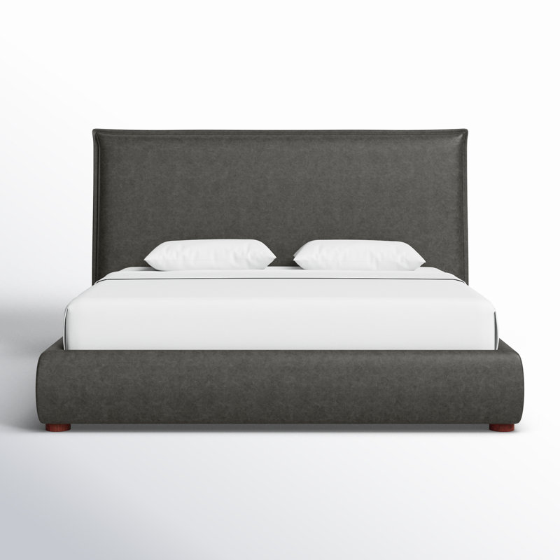 Timothy Upholstered Low Profile Platform Bed, Queen, 45.5, Dark Grey Faux Leather