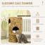 Arbre à chat avec trois cachettes et quatre lits - Structure en jacinthe d'eau tressée à la main, lit surélevé multicouche pour chatons, niche gain de place et coussins modernes et confortables pour un repos douillet