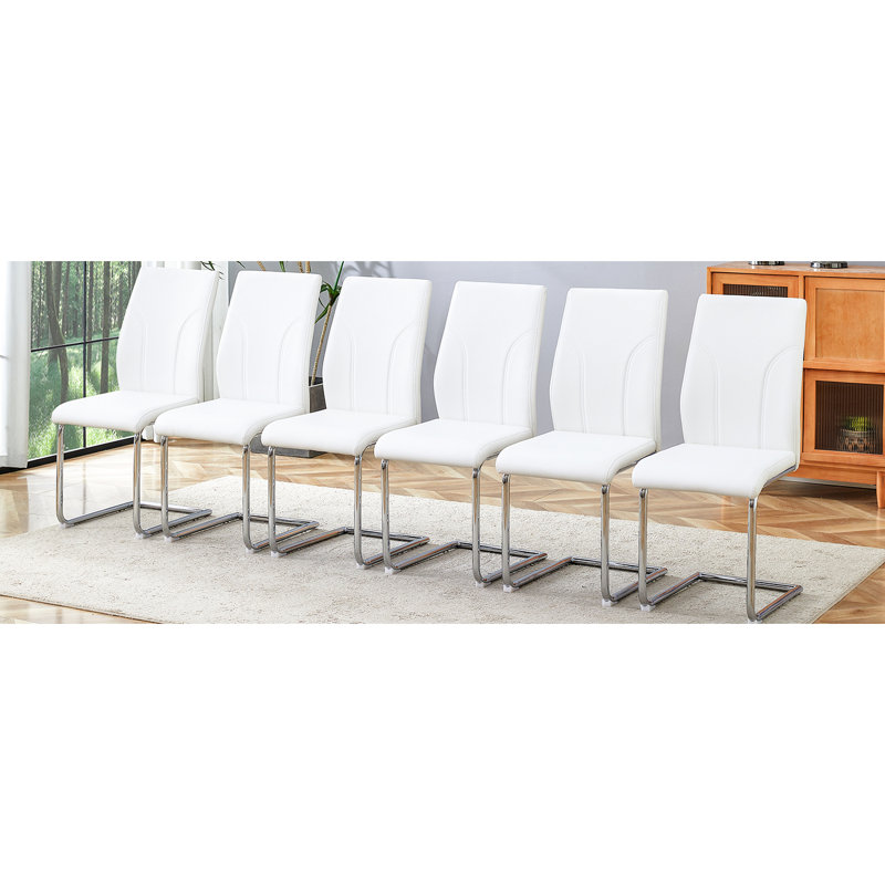 6 chaises de salle à manger rembourrées en polyuréthane blanc, stables et tendance pour l'intérieur de 6 chaises