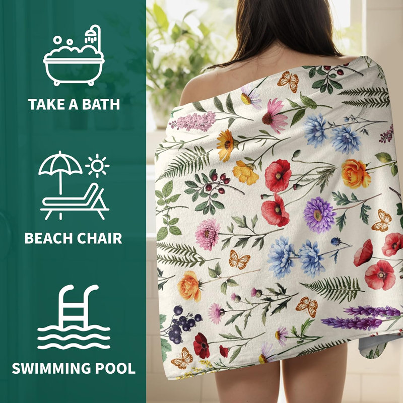 Serviette de bain aquarelle colorée Wildflowers Summer Floral