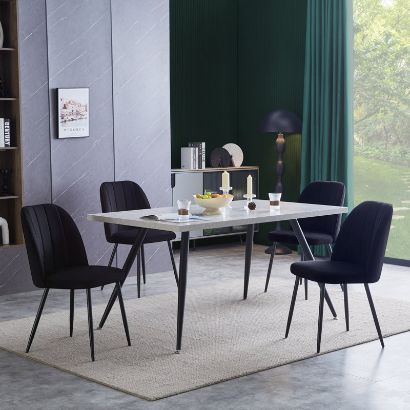 Barez Velvet/Suede Upholstered Armless Dining Chair with Adjustable Feet, Black