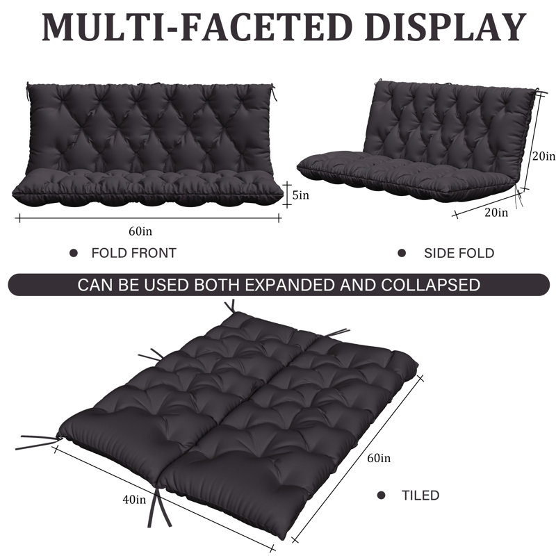 Coussin d'extérieur imperméable pour banc de jardin, Gris, L 60 po x P 40 po