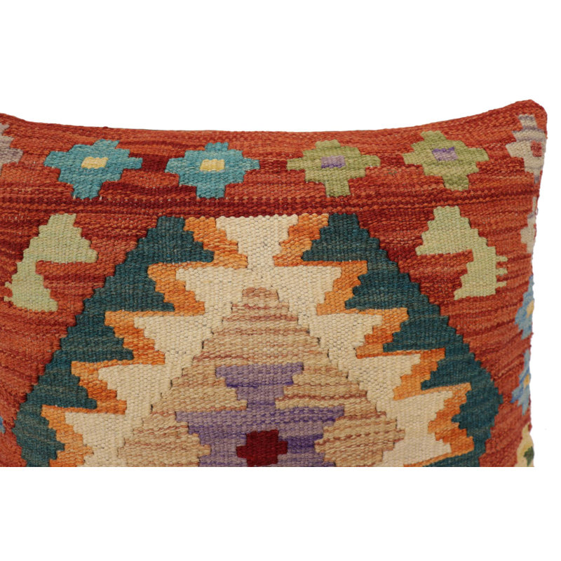 Coussin en kilim Tribal Miller, H 20 po x l 20 po, Rouille / bleu / beige / vert