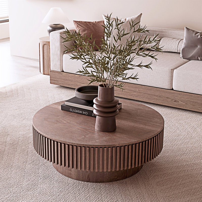Table basse ronde avec rangement, Noyer