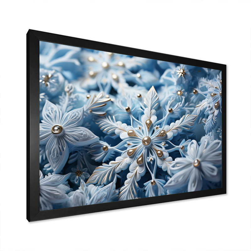 Flocons de neige scintillants I - impression, Cadre simple noir, H 12 po x l 20 po x P 1 po
