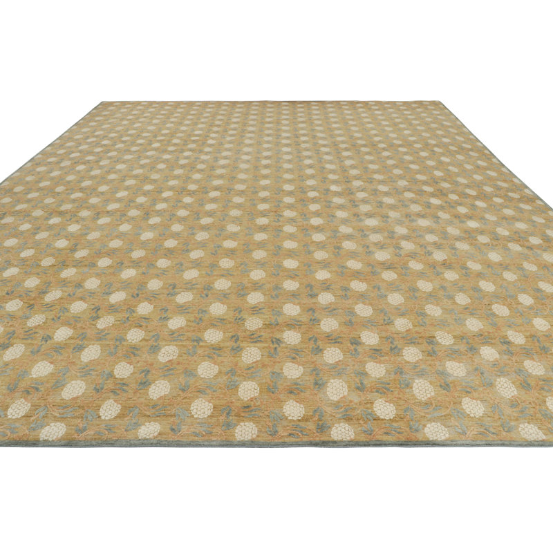 Rug & Kilim’S Oversized Block Print Rug In Gold With Cream Floral Patterns, Rectangle 12' x 18'