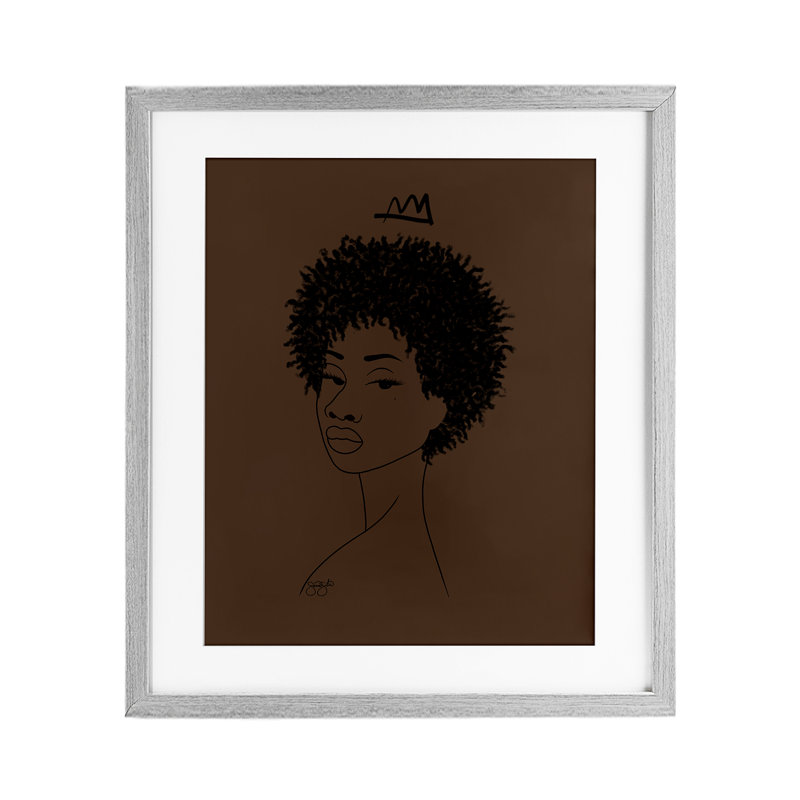 «Aaliyah with Crown», reproduction encadrée sous verre, conception de Sierra Siler, H 21 po x l 17 po, Cadre de ferme gris